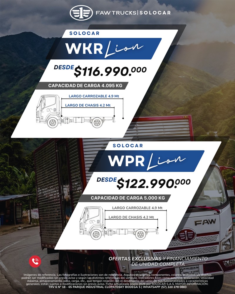 Pieza comercial con precios de dos camiones