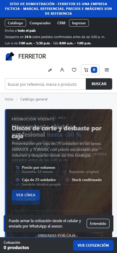 Catálogo de ferretería en un celular
